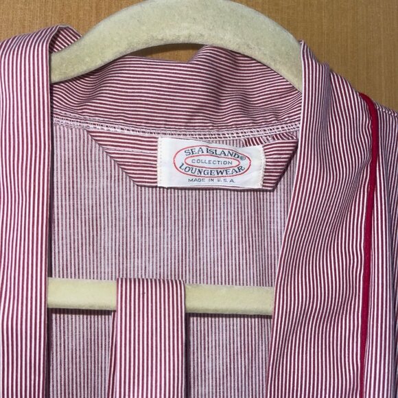 Sea Island Loungewear Vintage Mens Robe One Size Red Striped Pockets Wrap - Picture 3 of 10